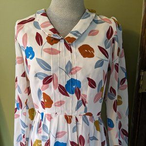 Vintage Fall Leaves Collared Dress